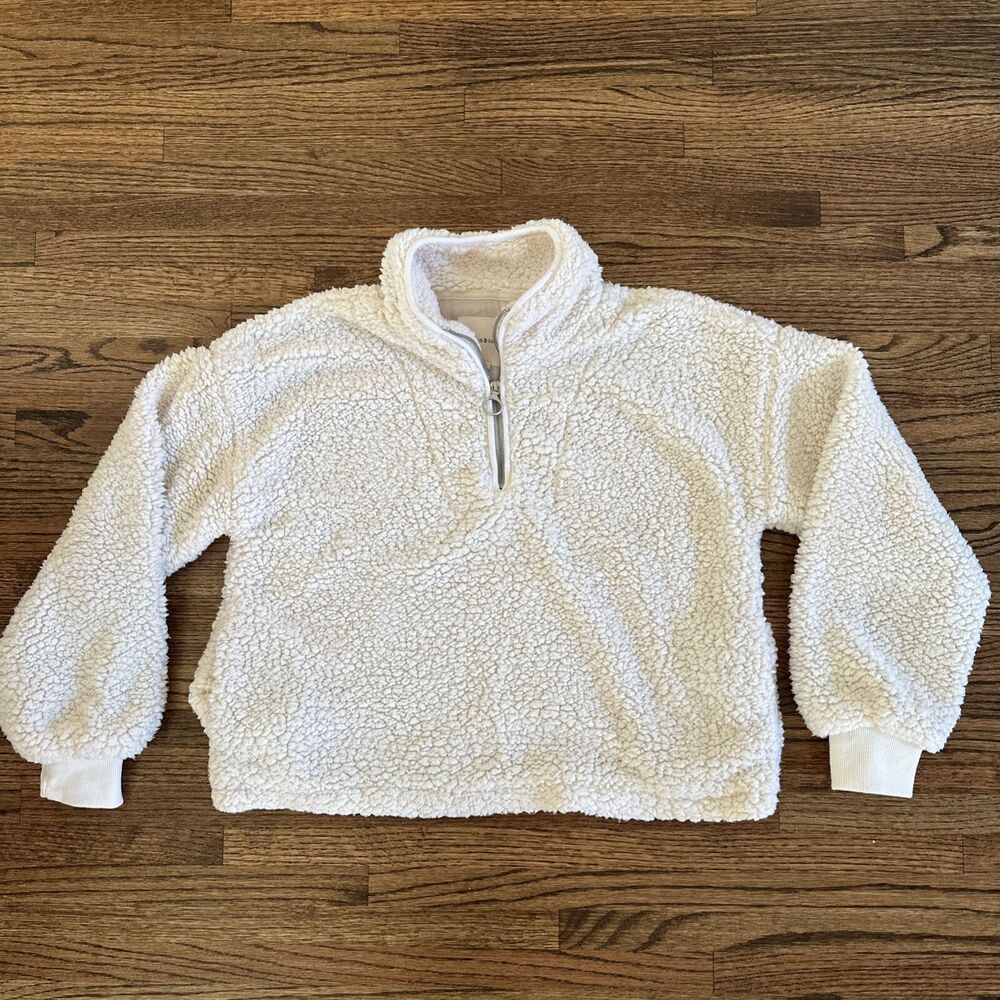 Women's Thread & Supply Ivory Fleece Quarter Zip Pullover Size-S